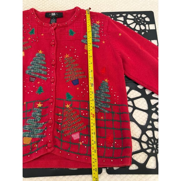Vintage Segue Holiday Sweater With Festive Trees & Beaded Embellishments - Picture 6 of 7
